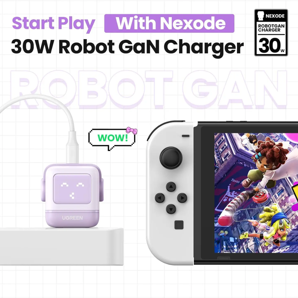 img Cargador Ugreen USB-C 30W Nexode Robot GaN con Pantalla LED Proteccion Electrica color Purpura 25036