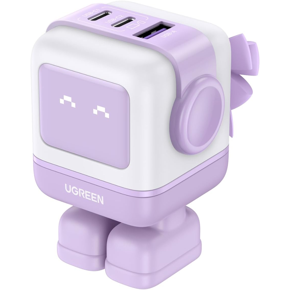 img Cargador Ugreen USB-C 65W Nexode Robot GaN con Pantalla LED y Botas Magneticas Extraibles 1xUSB-A 3.0 y 2xUSB-C color Purpura 35314