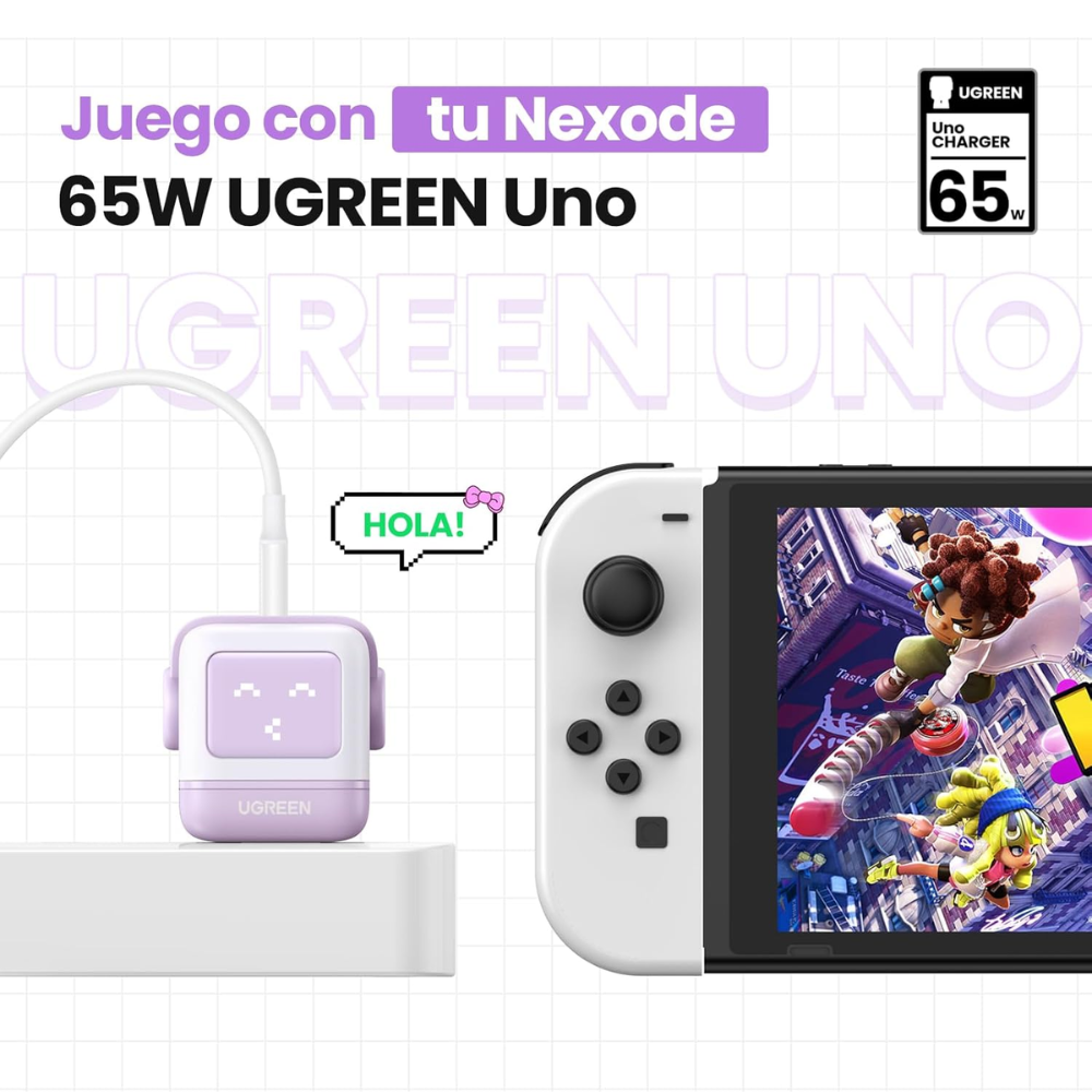 img Cargador Ugreen USB-C 65W Nexode Robot GaN con Pantalla LED y Botas Magneticas Extraibles 1xUSB-A 3.0 y 2xUSB-C color Purpura 35314