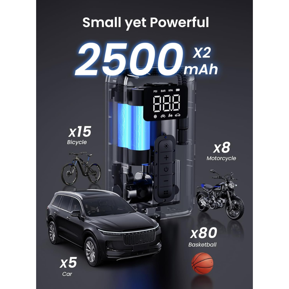 img Compresor de Aire Ugreen Portatil hasta 150PSI Luz ED Apagado Inteligente con Proteccion de SobreCarga y Calentamiento 15951
