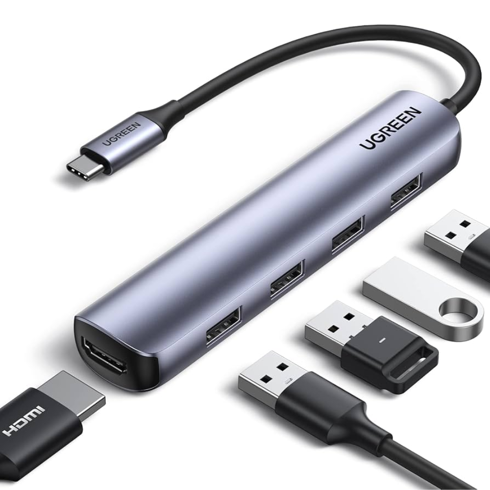 img Hub USB-C Ugreen 5en1 4xUSB-A 3.0 y 1xHDMI Modo Dual 4K 30Hz Soporte 3D Amplia Compatibilidad 20197