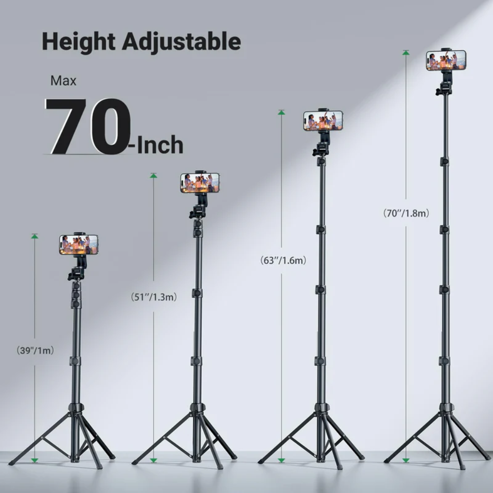 img Palo Selfie Ugrenn Tripode con Bluetooth Altura Maxima 177cm Angulo Ajustable y Rotacion de Cabeza 360 grados Rotacion de Cuello 190 grados 15609