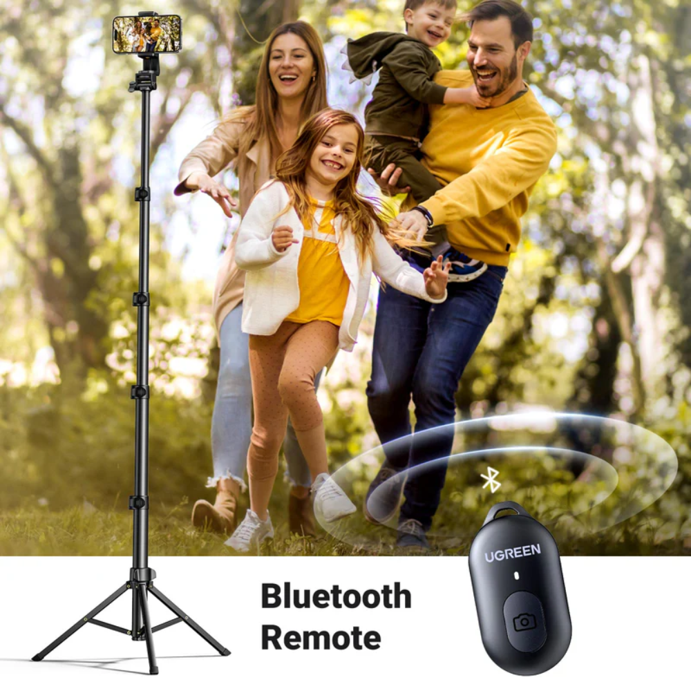 img Palo Selfie Ugrenn Tripode con Bluetooth Altura Maxima 177cm Angulo Ajustable y Rotacion de Cabeza 360 grados Rotacion de Cuello 190 grados 15609