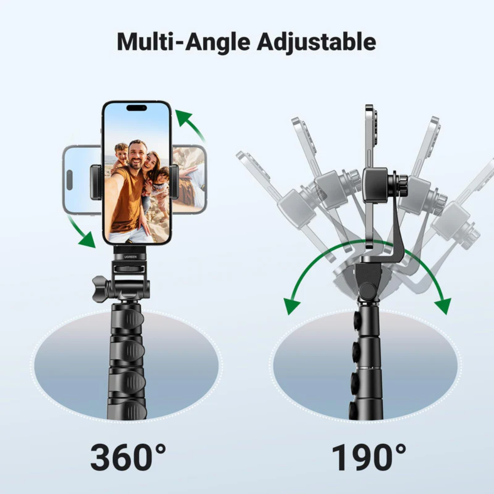 img Palo Selfie Ugrenn Tripode con Bluetooth Altura Maxima 177cm Angulo Ajustable y Rotacion de Cabeza 360 grados Rotacion de Cuello 190 grados 15609