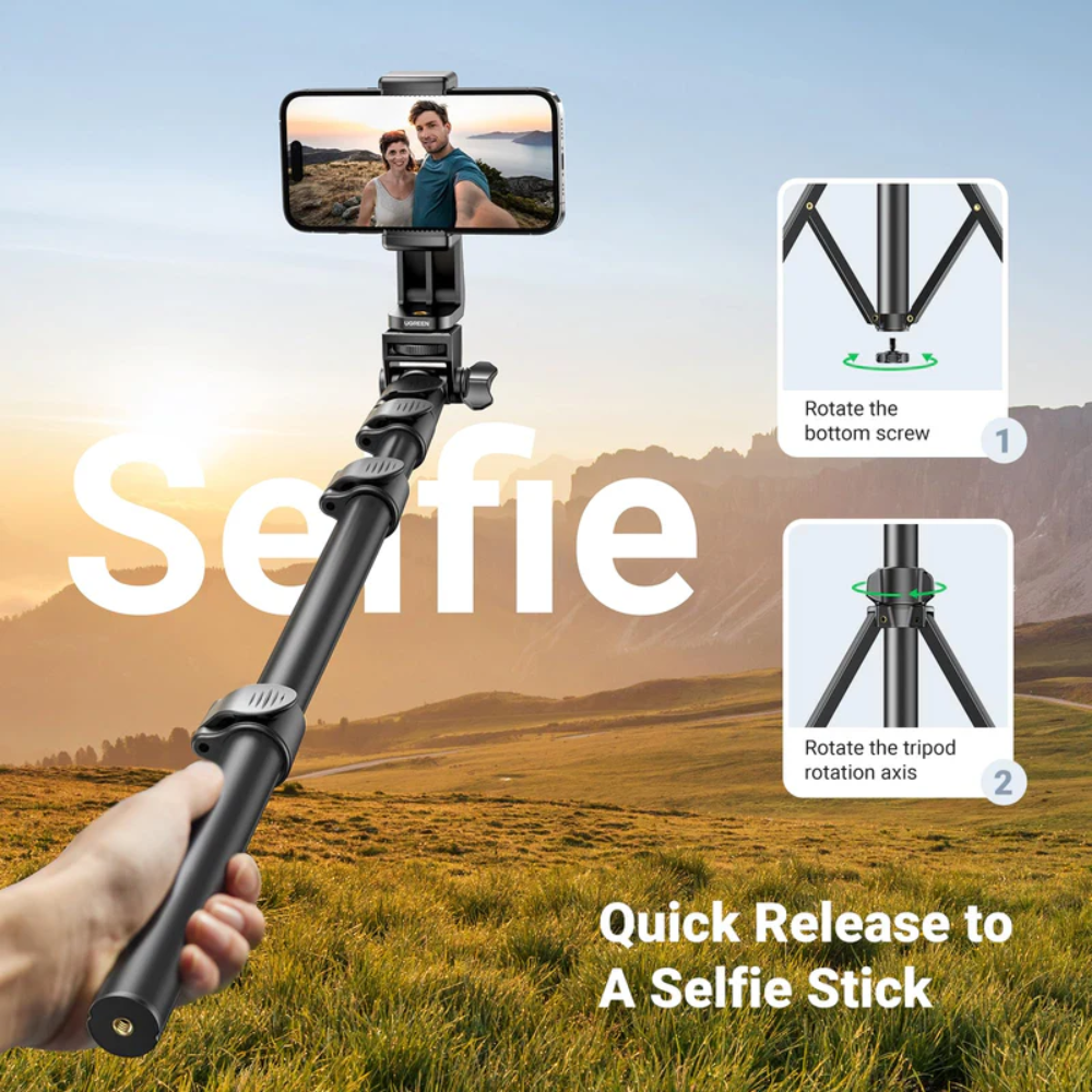 img Palo Selfie Ugrenn Tripode con Bluetooth Altura Maxima 177cm Angulo Ajustable y Rotacion de Cabeza 360 grados Rotacion de Cuello 190 grados 15609