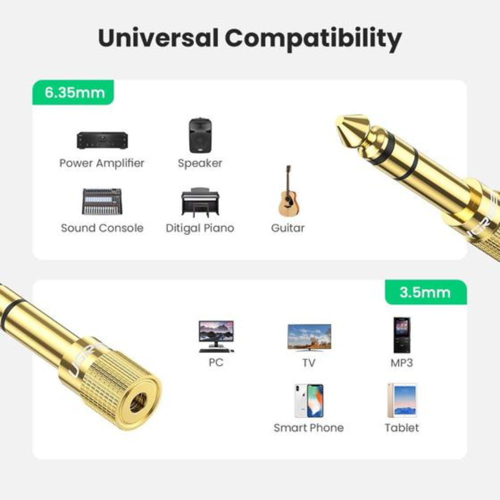 img Adaptador de Audio TRS Ugreen 6.5mm Macho a 3.5mm Hembra Aleacion de Cobre conector chapado en Oro 20503