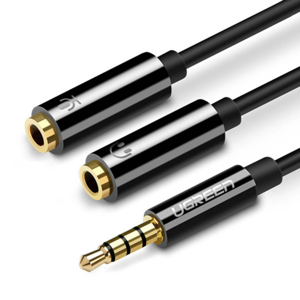 img Cable de Audio Ugreen 3.5mm Macho a 2 Hembra con Adaptador de Audio y Microfono Individual 30620