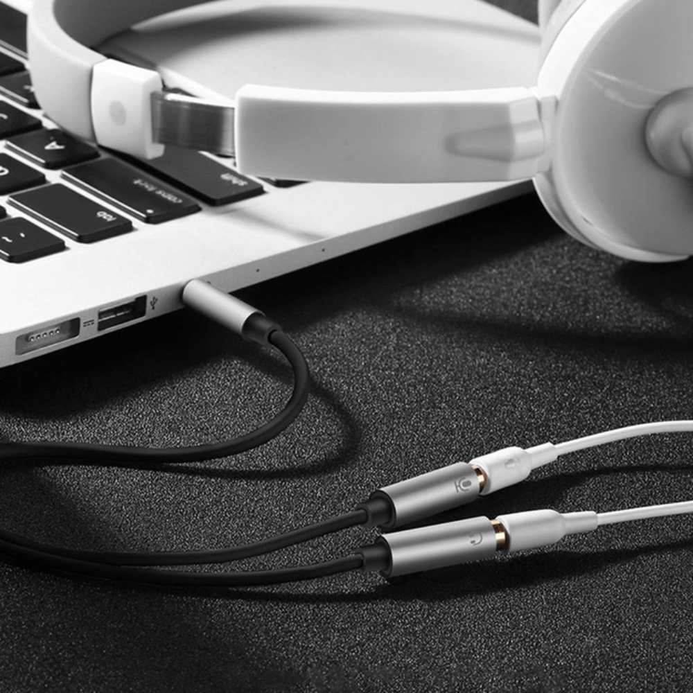 img Cable de Audio Ugreen 3.5mm Macho a 2 Hembra con Adaptador de Audio y Microfono Individual 30620