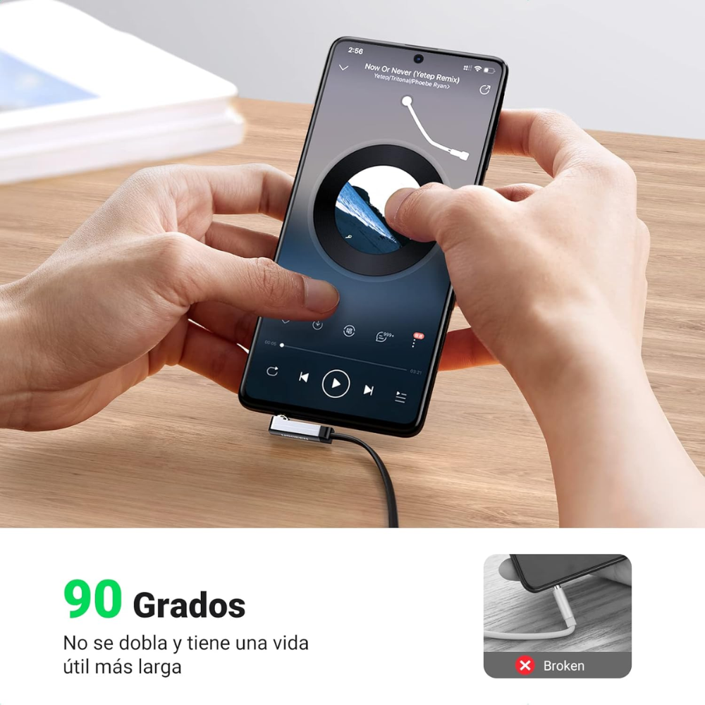 img Cable de Audio Ugrenn Jack 3.5mm de 1M de Longitud Cable de Nylon Trenzado Conexion con angulo 90 y angulo recto 10597