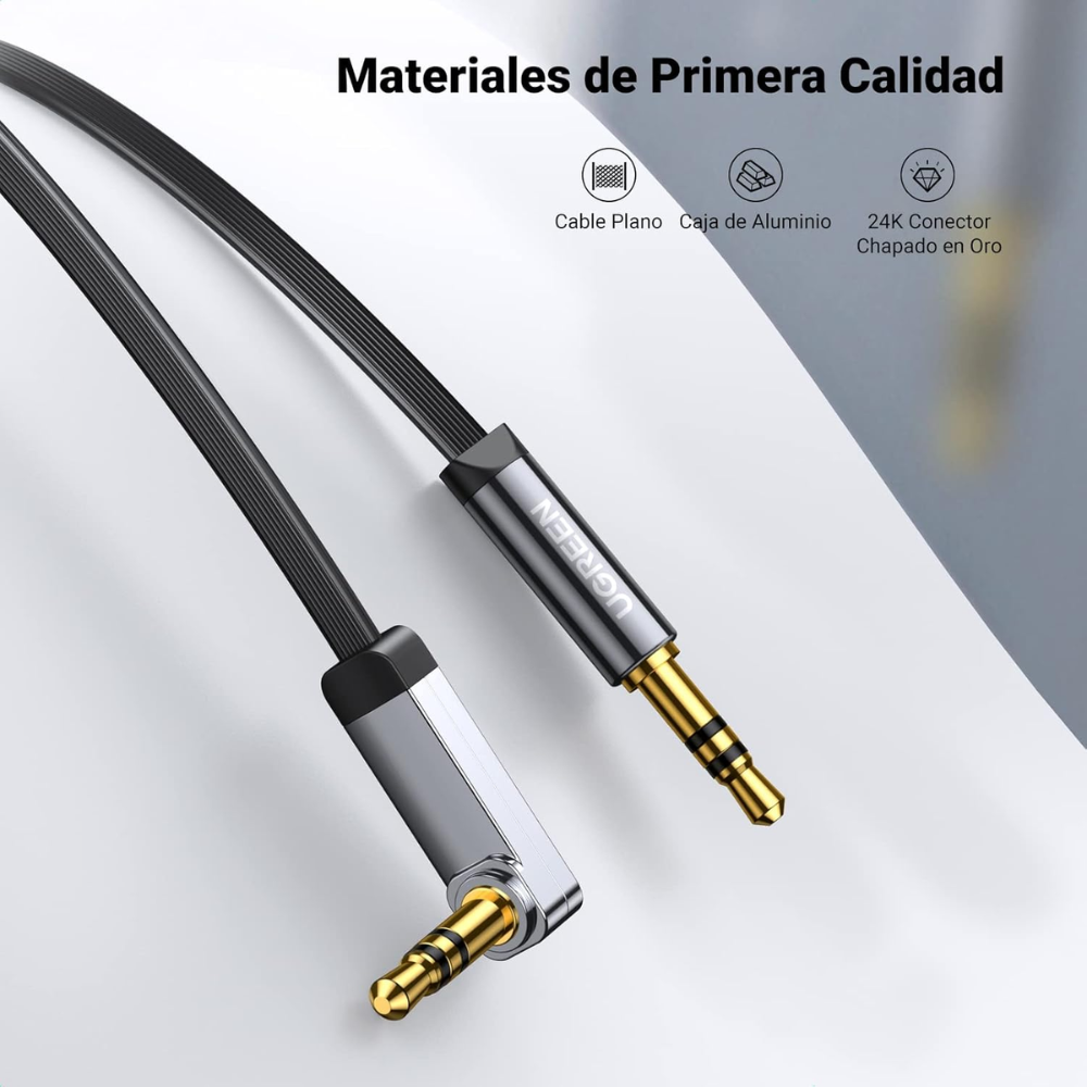 img Cable de Audio Ugrenn Jack 3.5mm de 1M de Longitud Cable de Nylon Trenzado Conexion con angulo 90 y angulo recto 10597