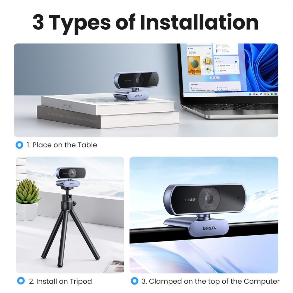 img Camara Web Ugreen Full HD 1080p 30FPS Zoom Optico Microfono Dual con Cancelacion de Ruido Correccion de Luz Compatible con Windows MAC y Android 15728