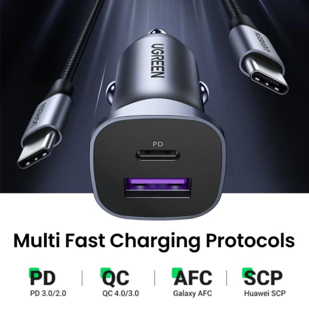 img Cargador Ugreen de Vehiculo Puerto USB-A PD30W+SCP22.5W Puerto USB-C 42.5W Maximo Soporta PD QC 3.0 con Proteccion Electrica 40858