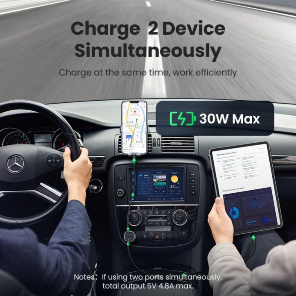 img Cargador Ugreen de Vehiculo Puerto USB-A PD30W+SCP22.5W Puerto USB-C 42.5W Maximo Soporta PD QC 3.0 con Proteccion Electrica 40858