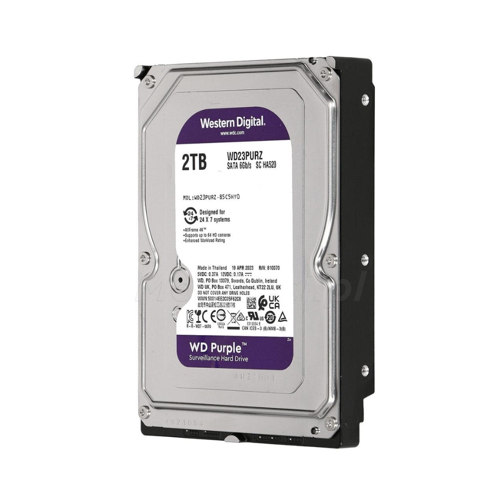 img Disco Duro Western Digital Purpura 2TB 5400RPM Sata 6Gbps 3.5" Trabajo 24/7 para Videovigilancia CCTV WD23PURZ