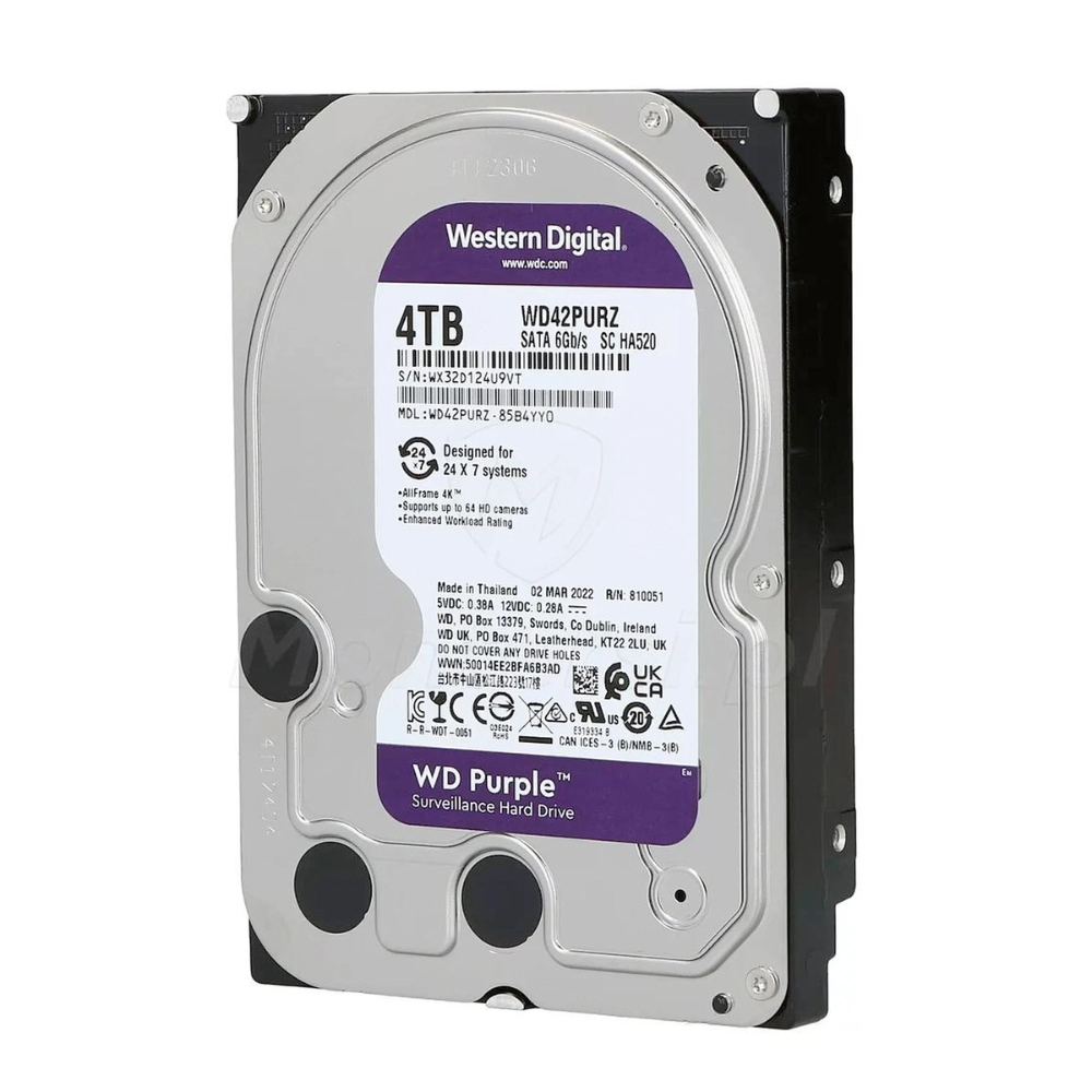 img Disco Duro Western Digital Purpura 4TB 5400RPM Sata 6Gbps 3.5" Trabajo 24/7 para Videovigilancia CCTV WD42PURZ