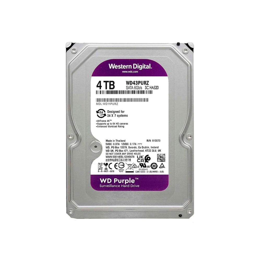 img Disco Duro Western Digital Purpura 4TB 5400RPM Sata 6Gbps 3.5" Trabajo 24/7 para Videovigilancia CCTV WD43PURZ