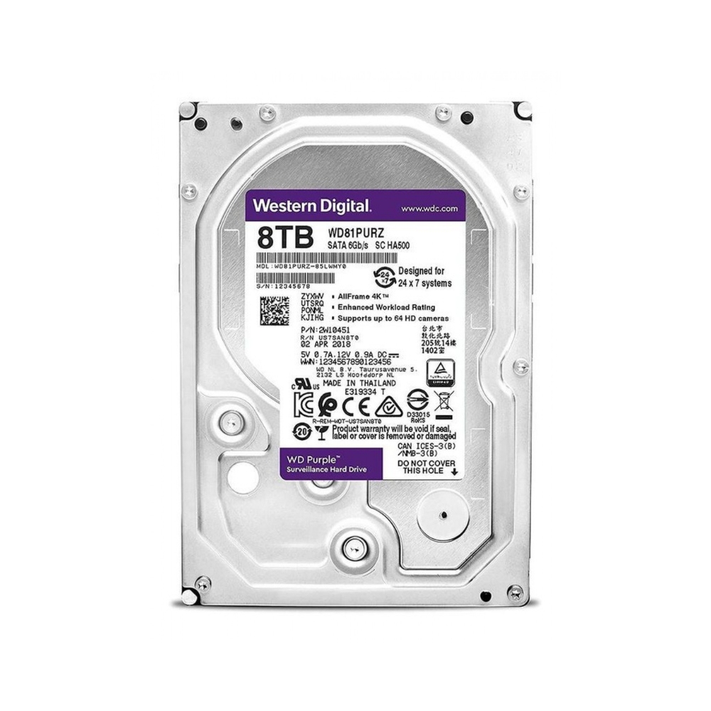 img Disco Duro Western Digital Purpura 8TB 5400RPM Sata 6GB/s 3.5" Trabajo 24/7 para Videovigilancia CCTV WD84PURZ