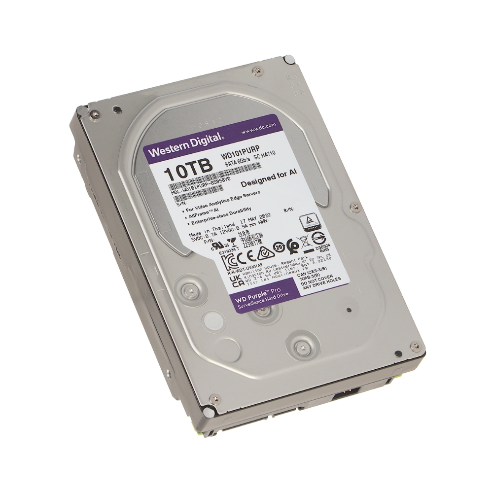 Disco Duro Western Digital Purpura Pro 10TB 7200RPM Sata 6Gbps 3.5" Trabajo 24/7 para Videovigilancia CCTV con IA WD101PURP