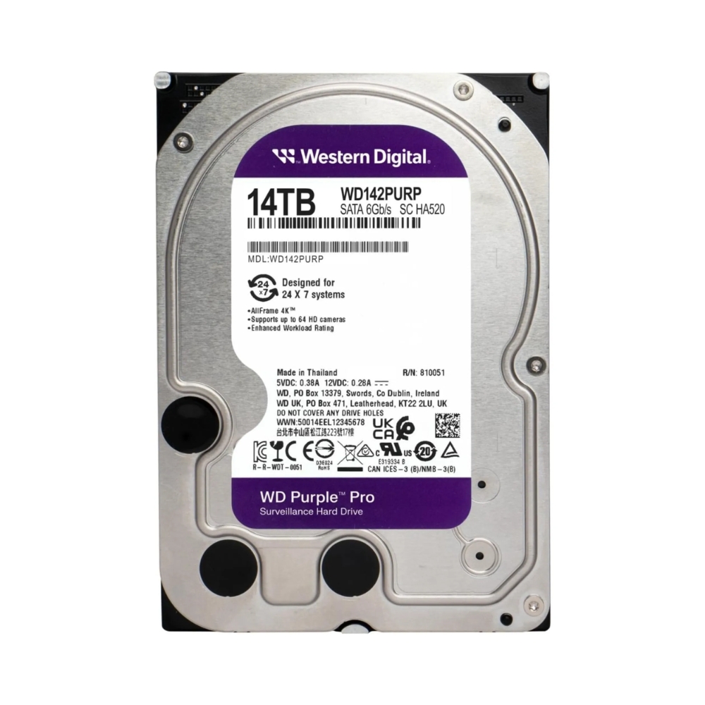 img Disco Duro Western Digital Purpura Pro 14TB 7200RPM Sata 6Gbps 3.5" Trabajo 24/7 para Videovigilancia CCTV con IA WD142PURP
