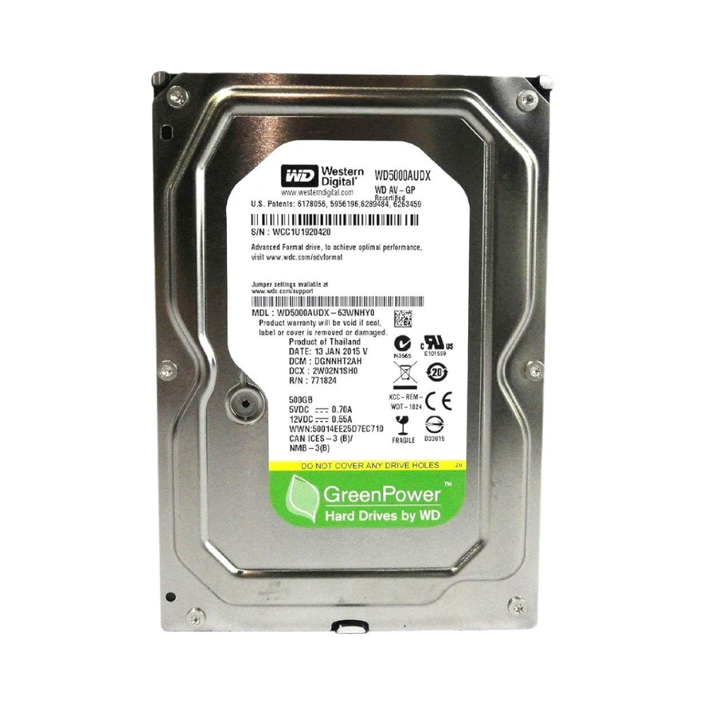Disco Duro Western Digital Verde 500GB 5400RPM Sata 6Gbps 3.5" para Videovigilancia CCTV Reacondicionado WD5000AUDX