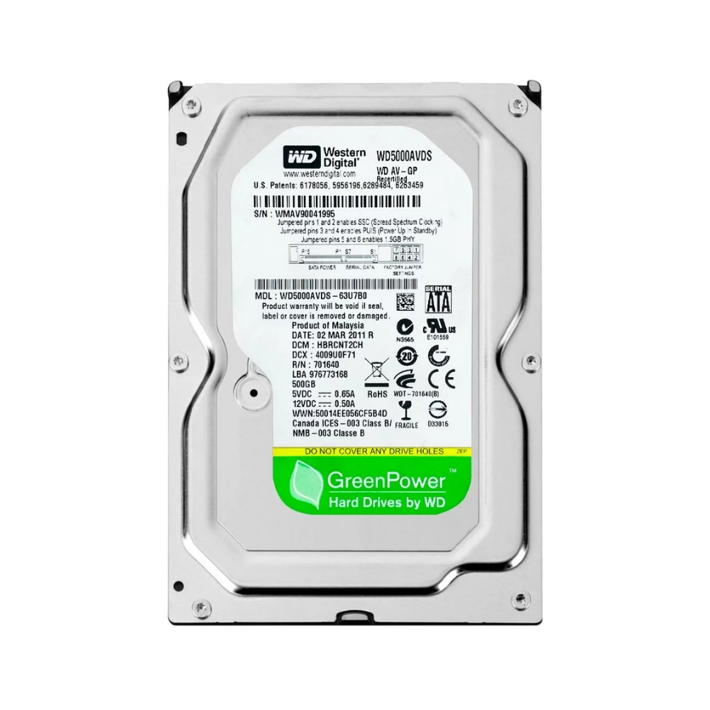 img Disco Duro Western Digital Verde 500GB 5900RPM Sata III 3.5" para Videovigilancia CCTV Reacondicionado WD5000AVDS