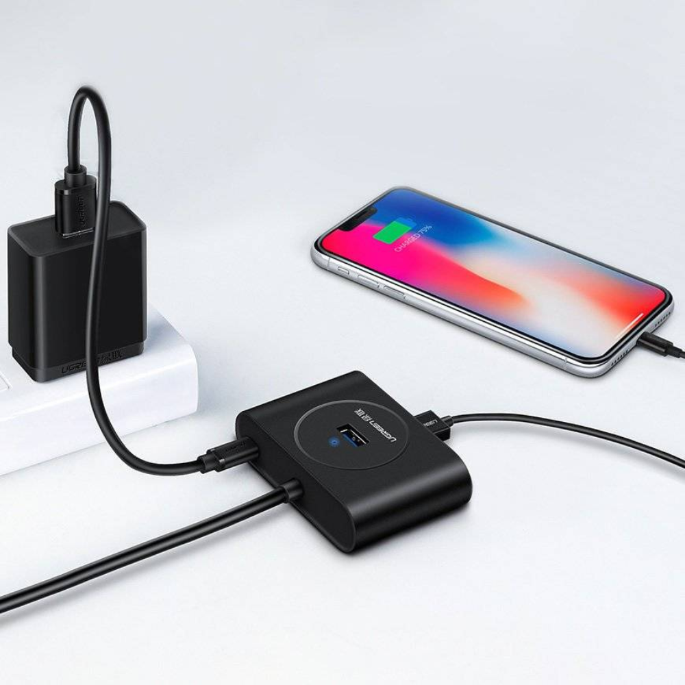 img Hub USB-A 3.0 con Adaptador tipo-C con 4 Puertos USB-A color Negro 40850