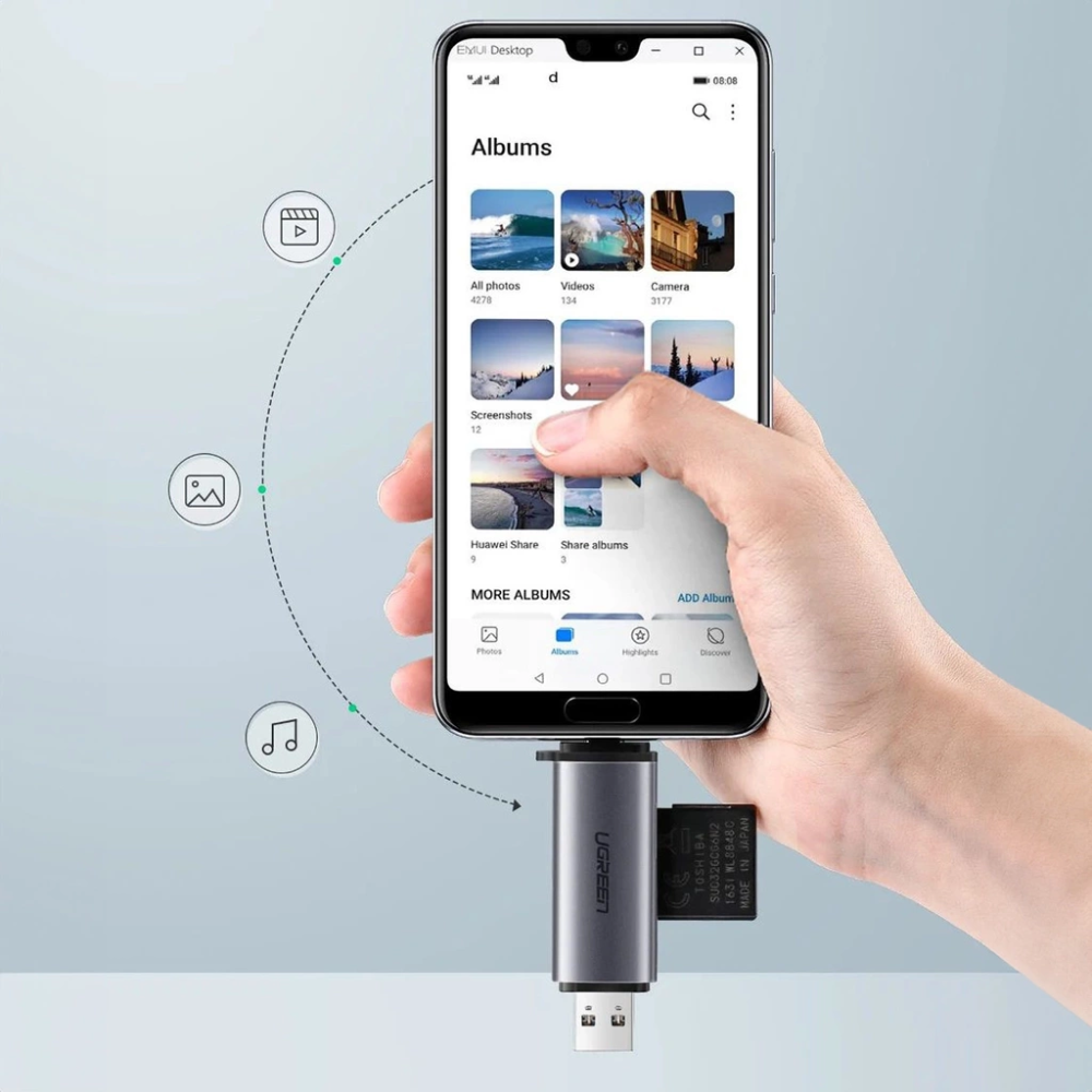 img Lector de Tarjetas Ugreen Permite leer Micro SD y SD Doble Puerto USB-A y USB-C 50706