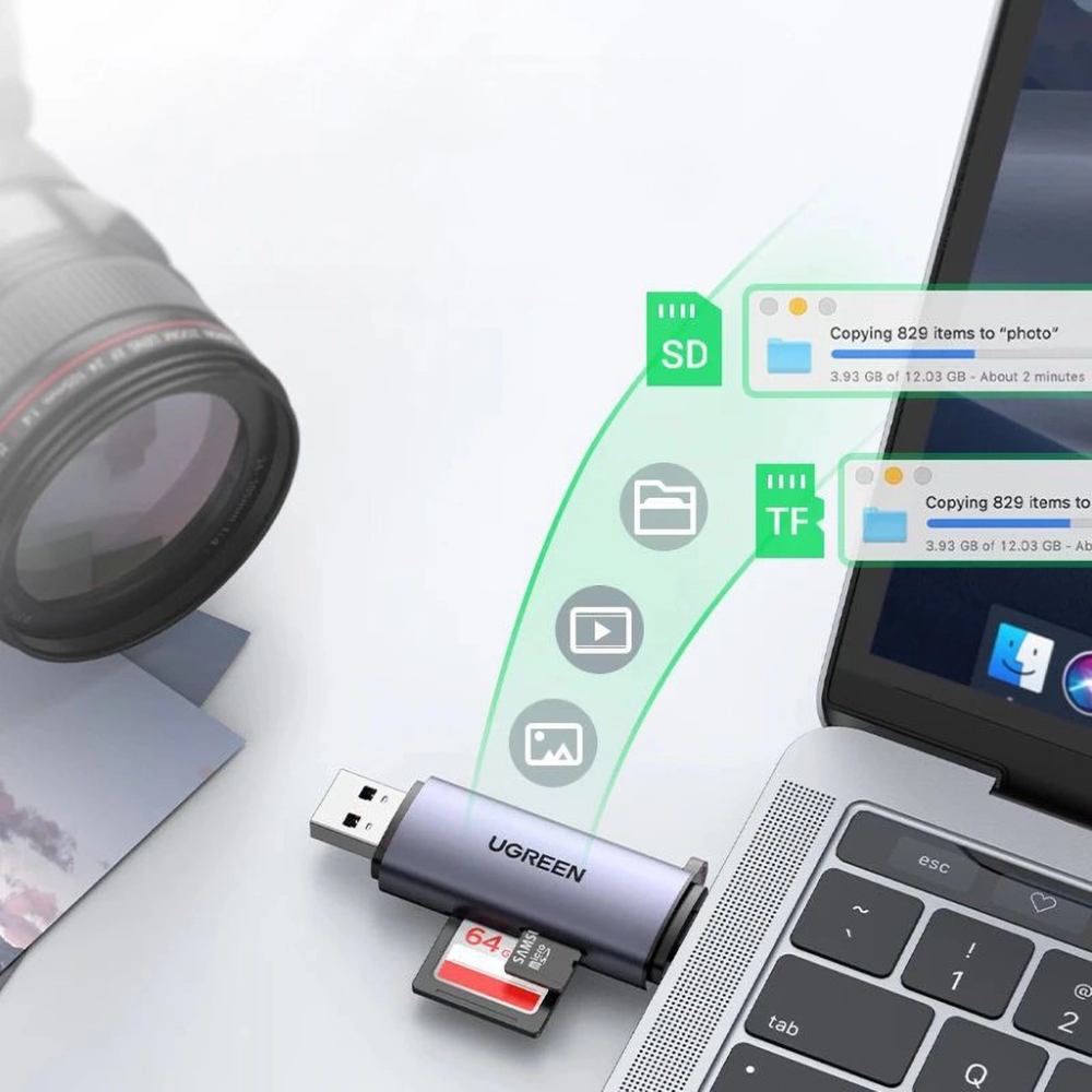 img Lector de Tarjetas Ugreen Permite leer Micro SD y SD Doble Puerto USB-A y USB-C 50706