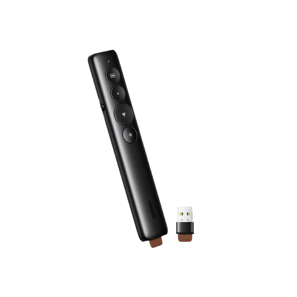 Presentador Puntero Laser Ugreen Conexion Inalambrica 2.4GHz Alcance hasta 100M Diseño Ergonomico con Botones Intuitivos Compatible con Windows y MAC 50654