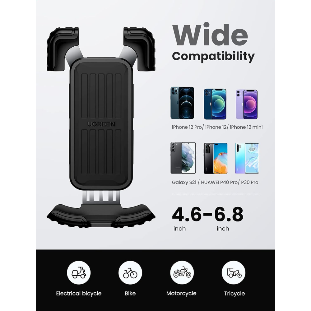 img Soporte de Bicicleta Ugreen Universal Compatible con Celulares de 4.6 a 6.8" Seguridad en 4 esquinas Rotacion 360 grados 60548