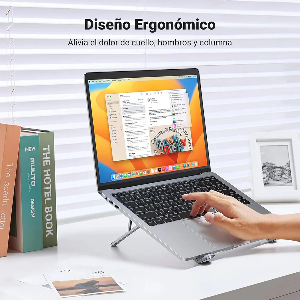 img Soporte para Laptop Ugreen de Aluminio Diseño Ergonomico y Plegable soporta hasta 17.3" con 5 Alturas Regulables 40289