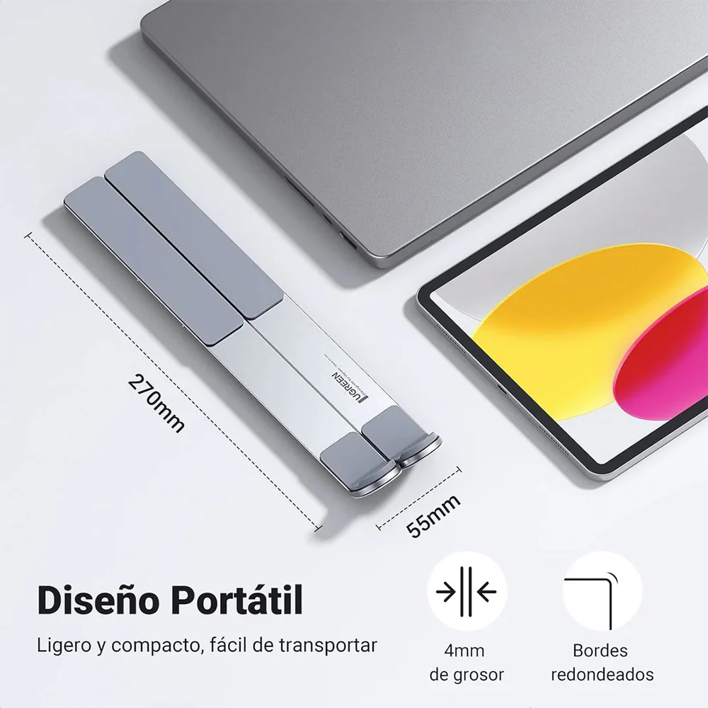img Soporte para Laptop Ugreen de Aluminio Diseño Ergonomico y Plegable soporta hasta 17.3" con 5 Alturas Regulables 40289