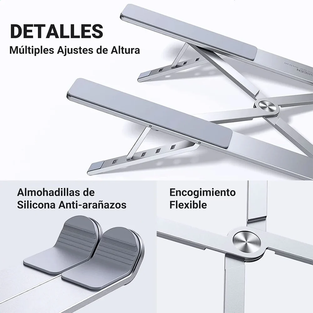 img Soporte para Laptop Ugreen de Aluminio Diseño Ergonomico y Plegable soporta hasta 17.3" con 5 Alturas Regulables 40289