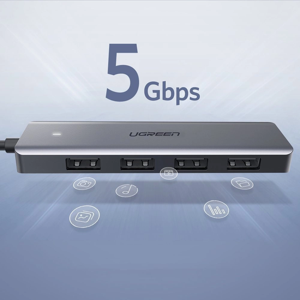 img Hub USB-C Ugreen 4 USB-A 3.0 y 1 USB-C solo para Datos Longitud del cable 15cm 70336