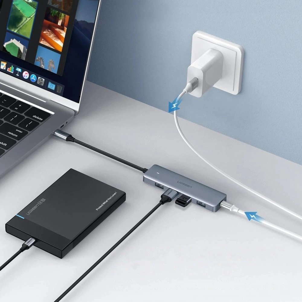 img Hub USB-C Ugreen 4 USB-A 3.0 y 1 USB-C solo para Datos Longitud del cable 15cm 70336