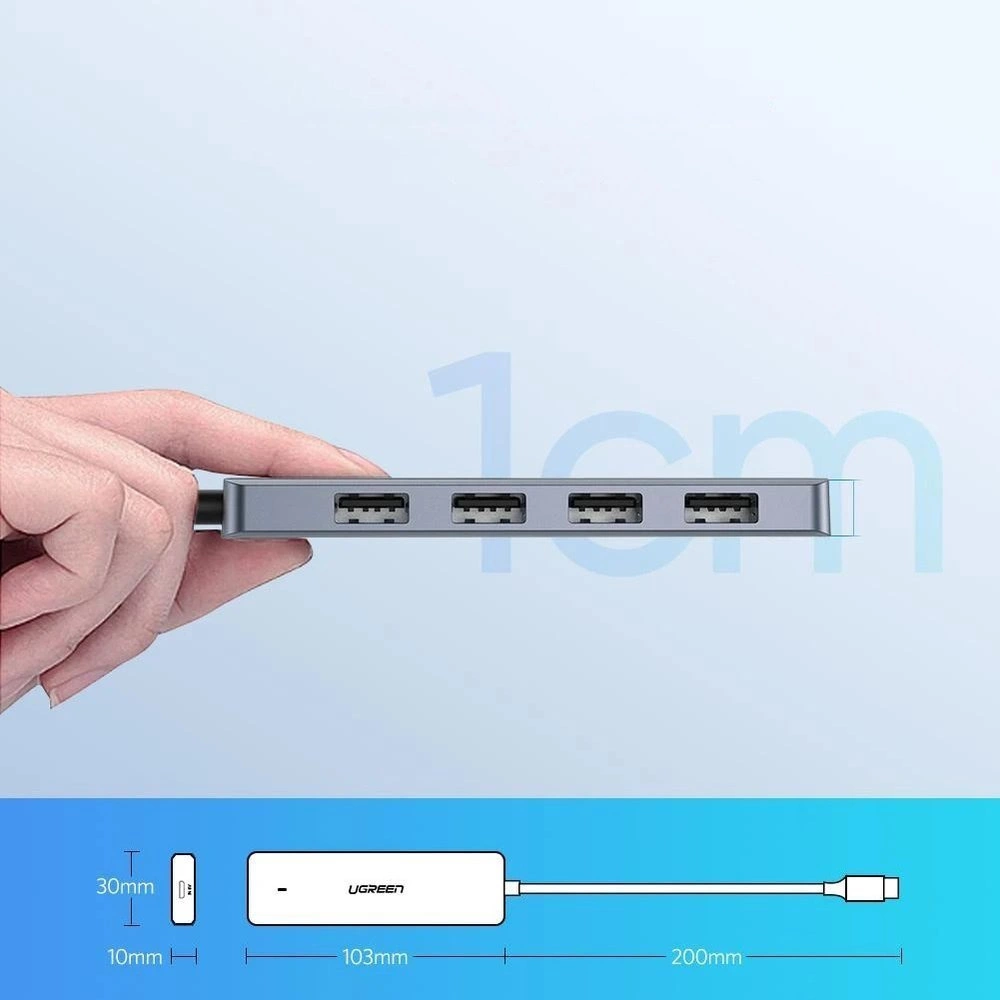 img Hub USB-C Ugreen 4 USB-A 3.0 y 1 USB-C solo para Datos Longitud del cable 15cm 70336