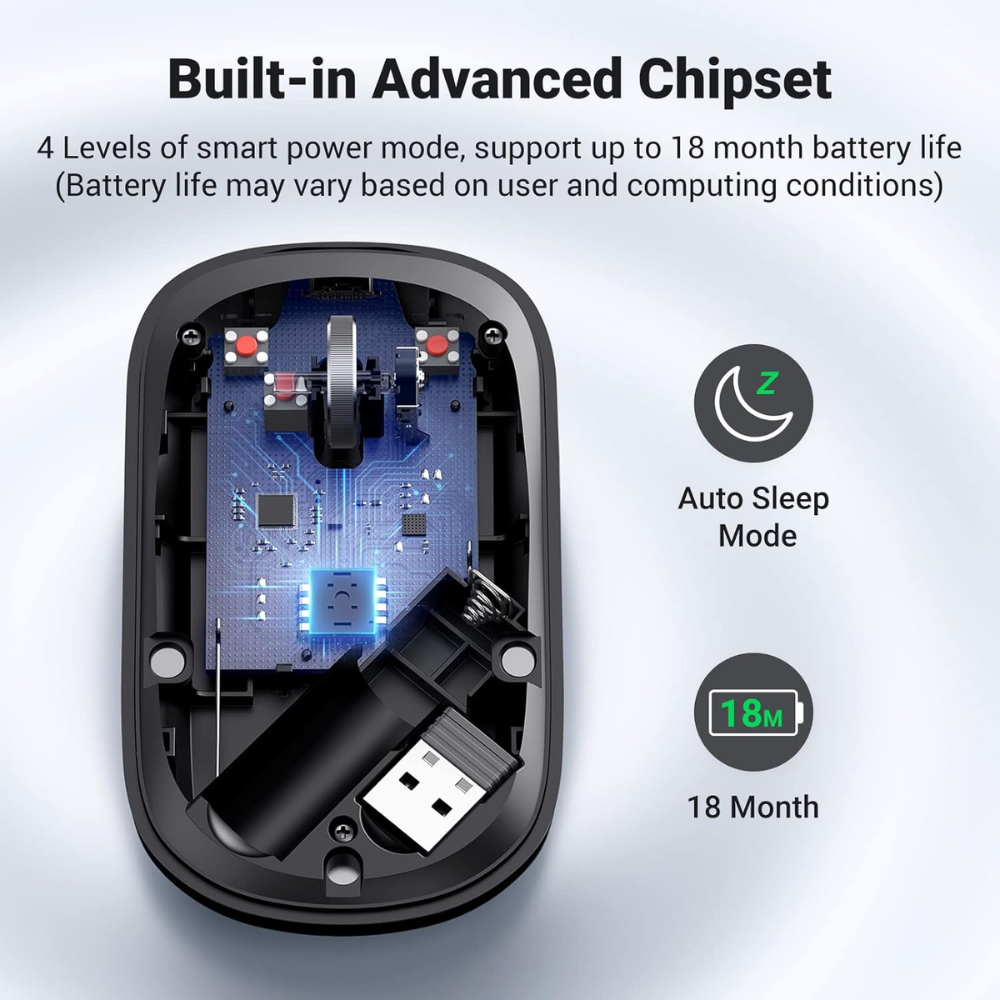 img Mouse Ugreen Inalambrico 2.4GHz Ultra Slim hasta 4000 DPI Bluetooth 5.0 con 5 Botones color Negro 90372
