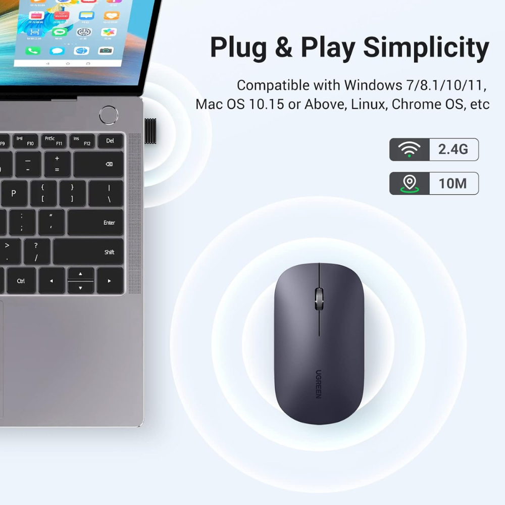 img Mouse Ugreen Inalambrico 2.4GHz Ultra Slim hasta 4000 DPI Bluetooth 5.0 con 5 Botones color Negro 90372