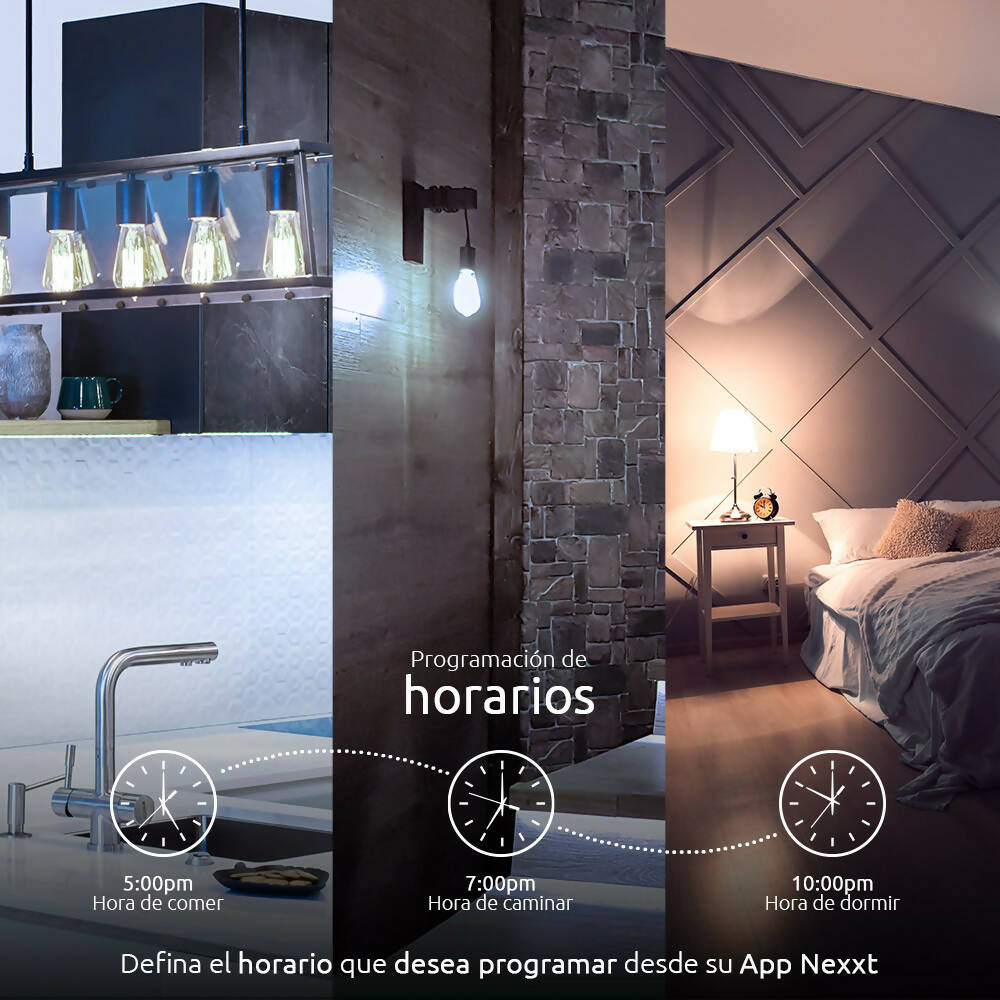 img Foco LED Nexxt Inteligente Regulable Filamento tipo Ambar WiFi compatible con Alexa y Google rosca E26 E27 de 8W NHB-A520
