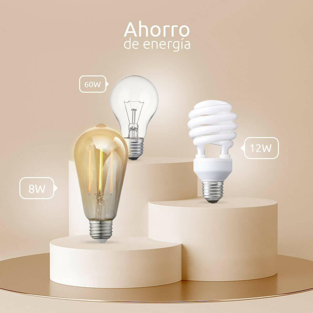 img Foco LED Nexxt Inteligente Regulable Filamento tipo Ambar WiFi compatible con Alexa y Google rosca E26 E27 de 8W NHB-A520