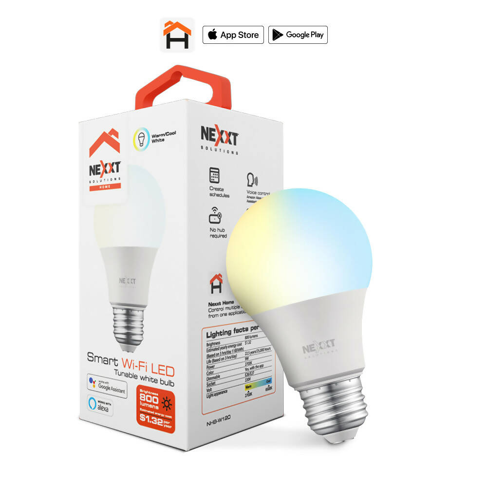Foco Nexxt LED Inteligente Regulable Luz Calida Blanca Fria WiFi Alexa Google E26 E27 9W NHB-W120