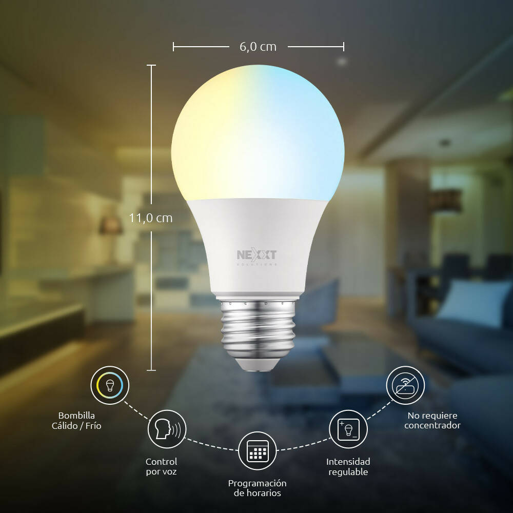 img Foco Nexxt LED Inteligente Regulable Luz Calida Blanca Fria WiFi Alexa Google E26 E27 9W NHB-W120