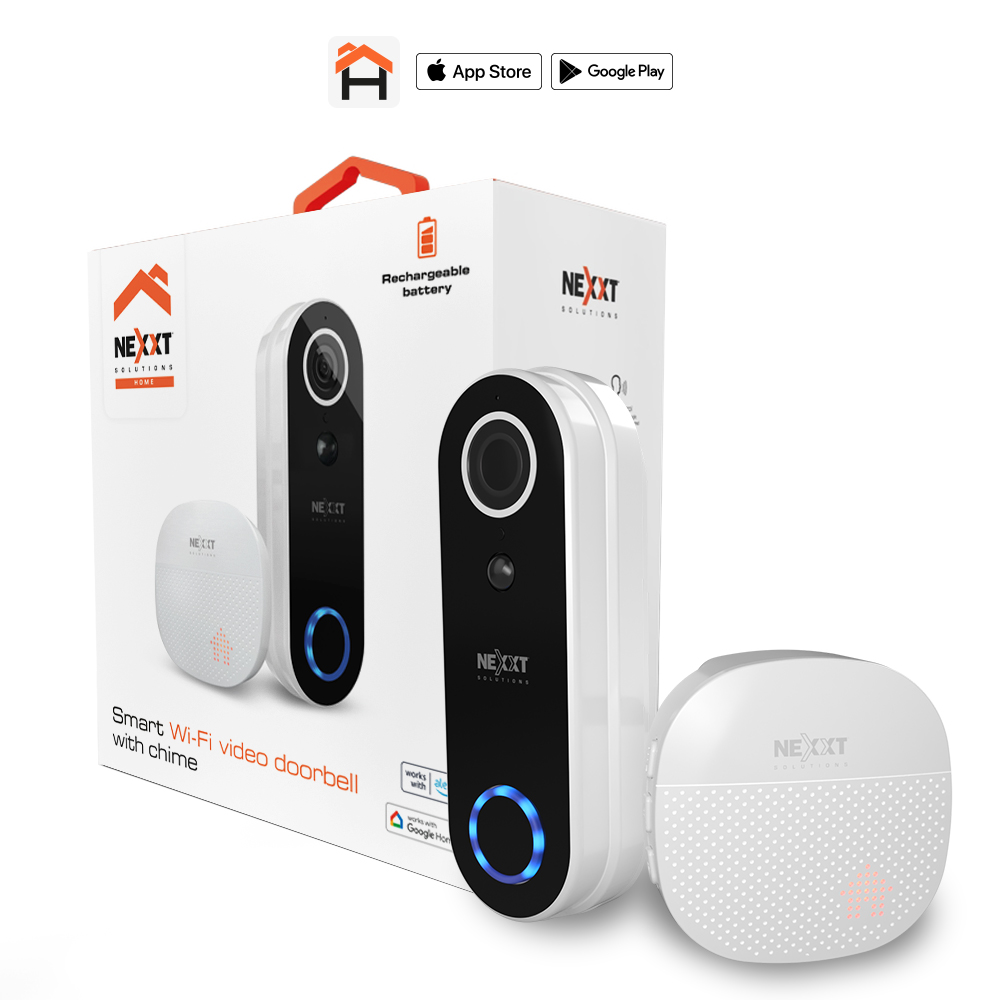 img Timbre Inteligente Nexxt Camara Video Portero Full HD WiFi Alexa Google Audio Bidireccional Deteccion de Movimiento Vision Nocturna Proteccion IP65 NHC-D100
