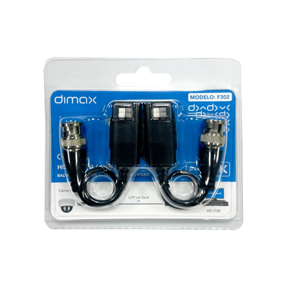 img Balun Dimax Pasivo 4en1 Video HDCVI AHD Analogo TV Distancia Maxima hasta 440M en 720P con Reduccion de Ruido F302