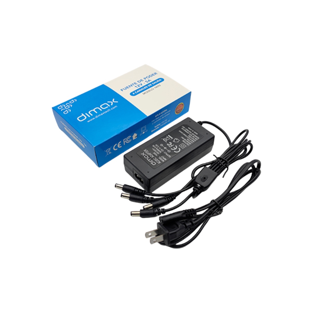 img Fuente de Poder Dimax Salida 12Vdc 5Amp 4 Canales Soporta Camara Chapa y Control de Acceso N092