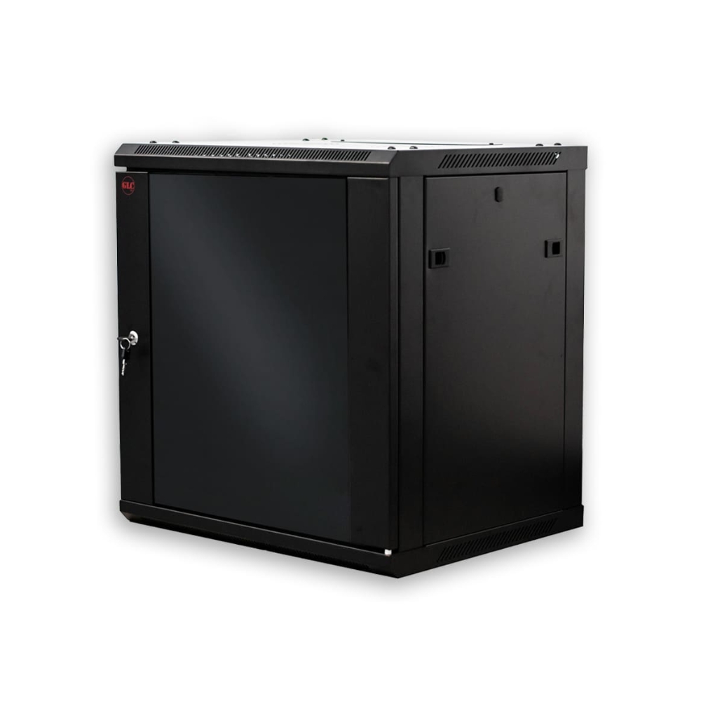 Gabinete GLC 9U 370x500x600mm SOHO Puerta Cristal Capacidad 60Kg Norma ROHS color Negro GLC-MURAL-9U500