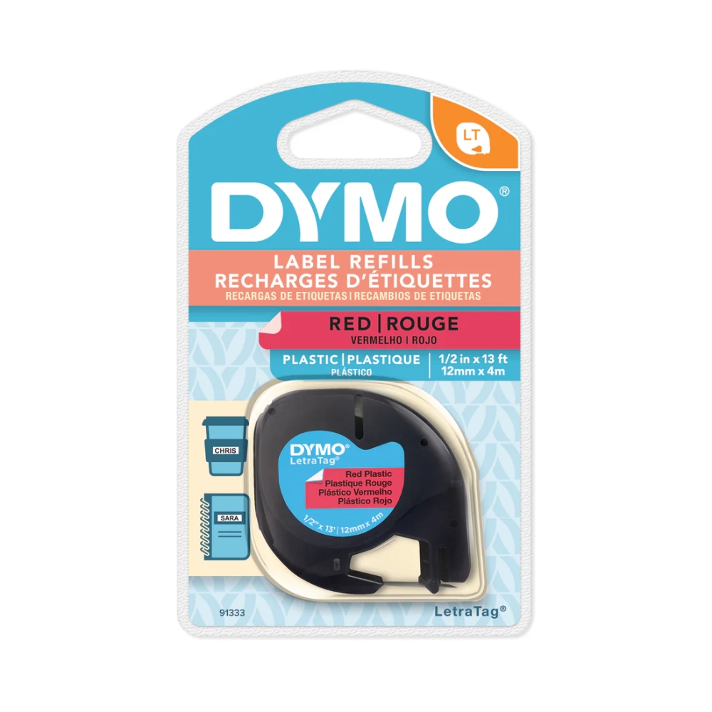 img Cinta Dymo Letratag Plastico Rojo 12mm x 4m 91333