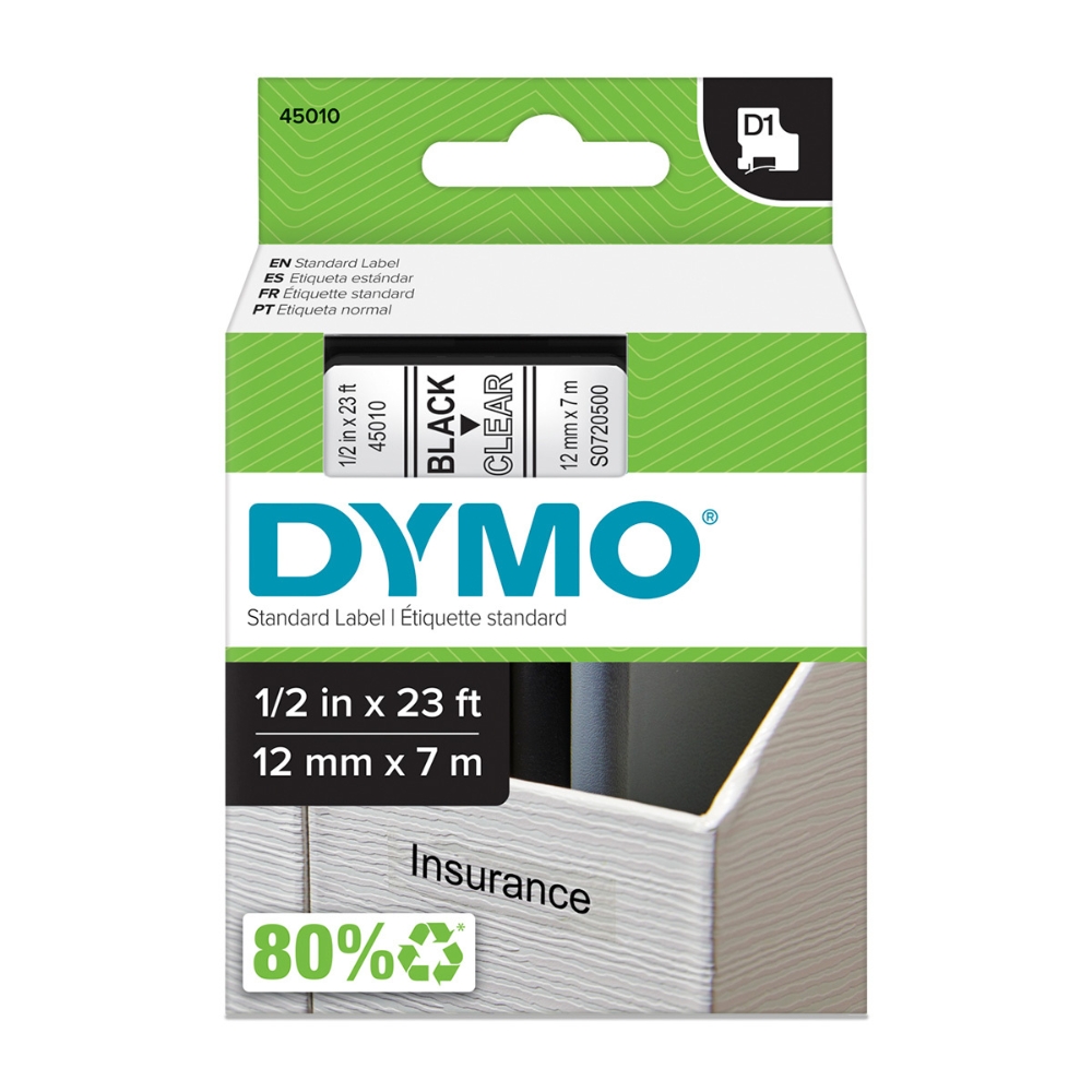 img Cinta Dymo D1 Labelmanager Standard Negro sobre Transparente 12mm x 7m 45010