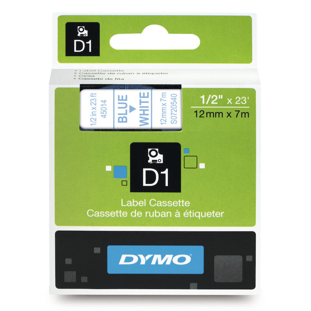 img Cinta Dymo D1 Labelmanager Standard Azul sobre Blanco 12mm x 7m 45014