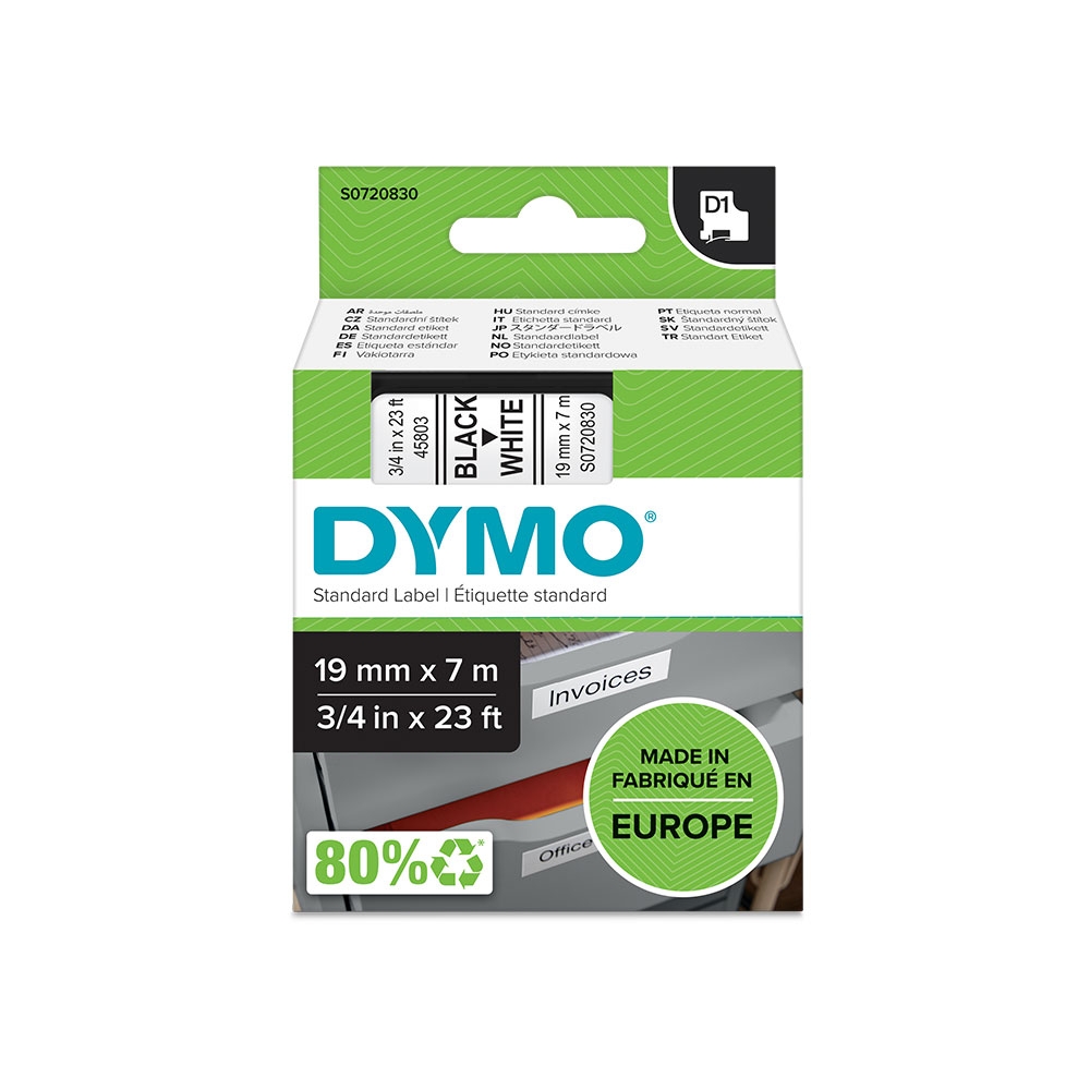 img Cinta Dymo D1 Labelmanager Standard Negro sobre Blanco 19mm x 7m 45803